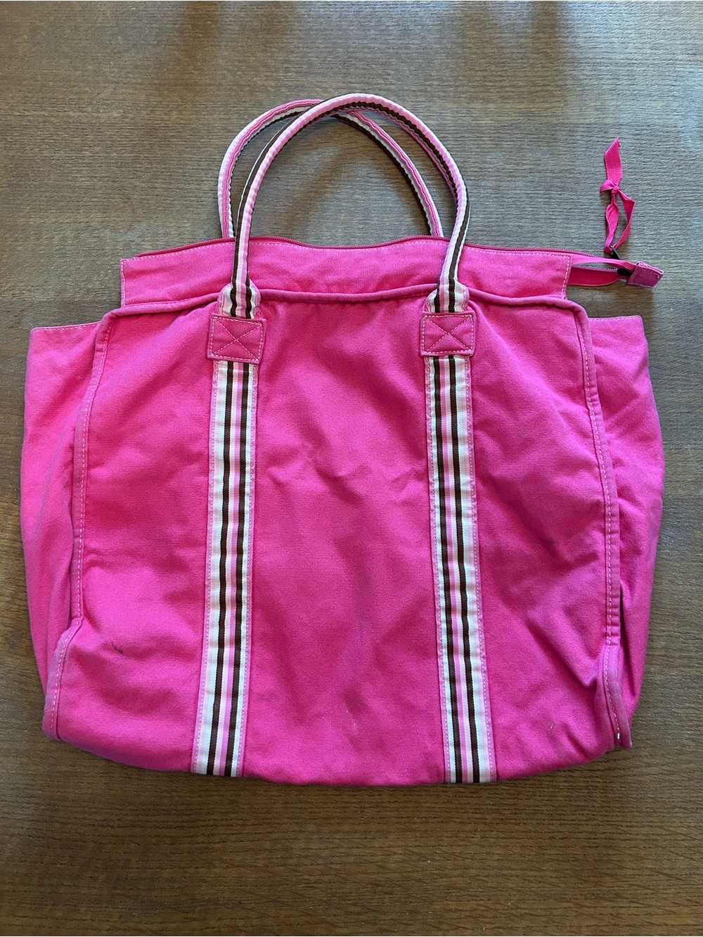 Pink Women's Tote Bag with Striped Handles
